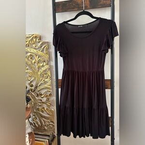 Rylee + Cru Black Midi Dress with Ruffle Sleeves